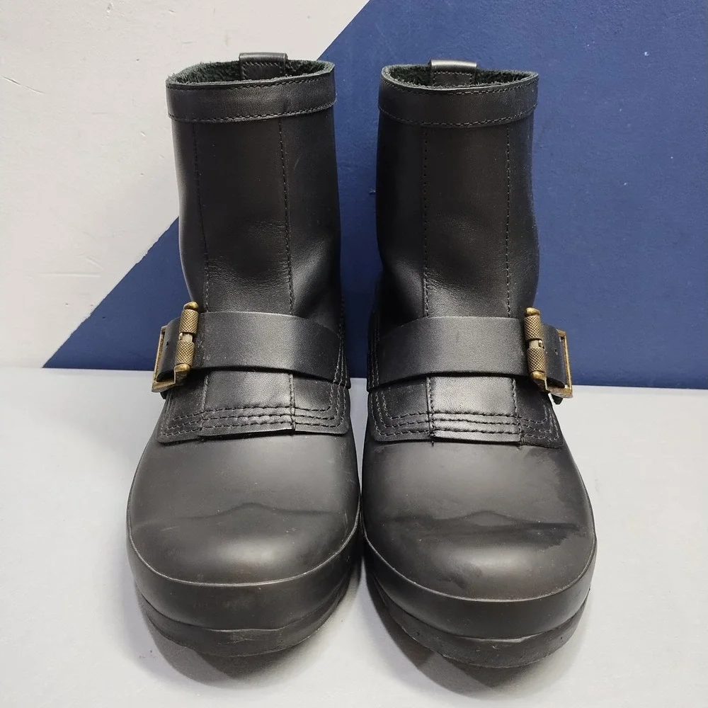 Hunter Original Short Biker Boots Womens US 8M Black Waterproof Buckle Detail